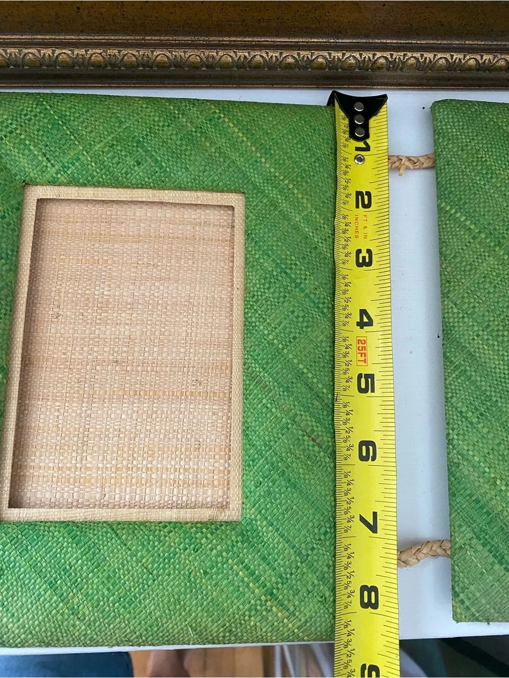 Boho Green Woven Straw Hanging Triple Picture Frame Natural Fiber Raffia